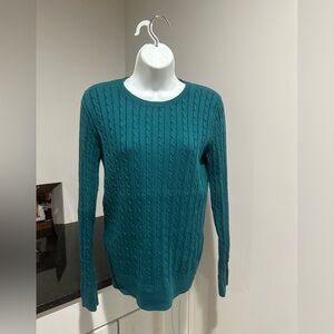 Talbots Wool Blend Teal Cable Knit Sweater Sz M winter cold weather warm
